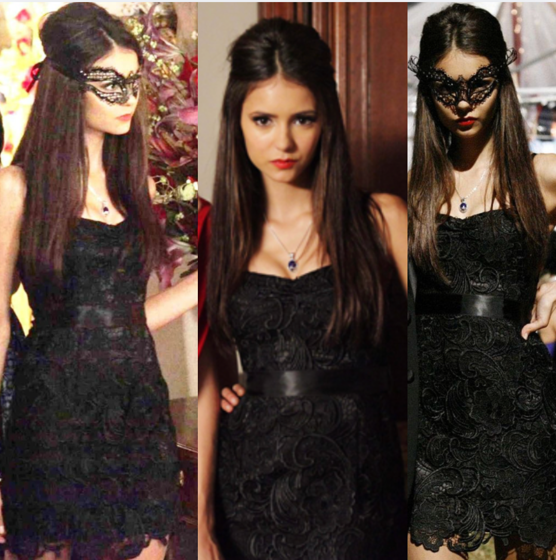 Katherine Pierce's Adrianna Papell Black Lace Strapless Mini Dress, The Vampire Diaries S2 E7 (size 8)